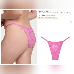 Victoria's Secret Dream Angel's Lace Rhinestone Heart Hardware Brazilian Panty
